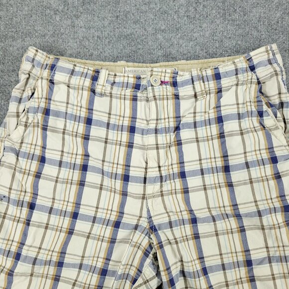 American Eagle Shorts Men's Size 36 Beige Plaid Chino Embroidered Logo Pockets - Picture 2 of 16